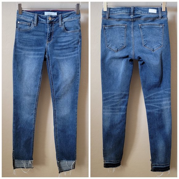 Cello Released High Low Raw Hem Skinny Denim Jeans - Picture 2 of 13